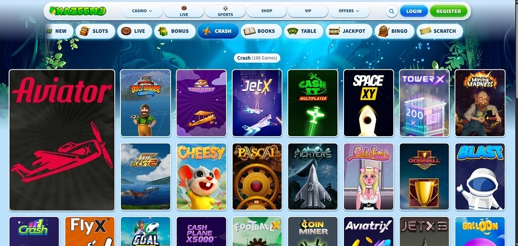 Browsing the Kazeeno games lobby
