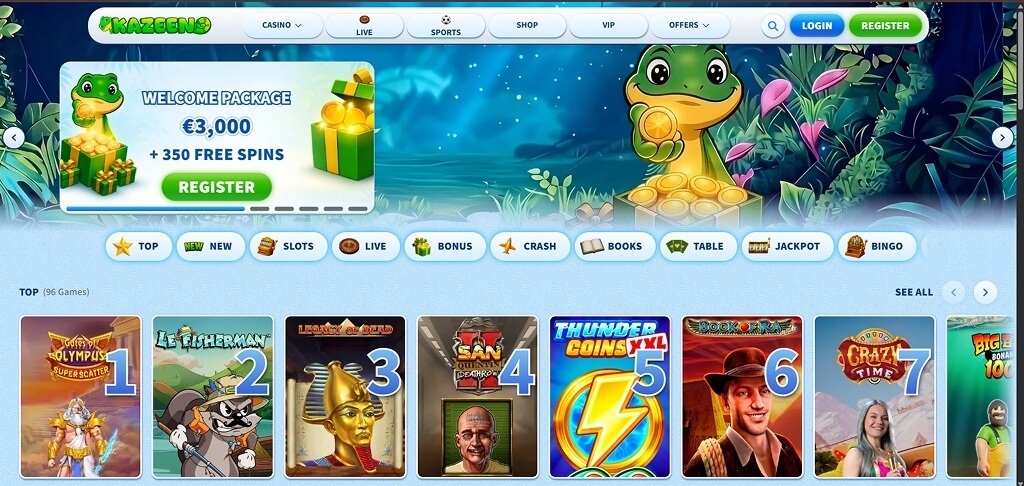 Kazeeno casino lobby overview